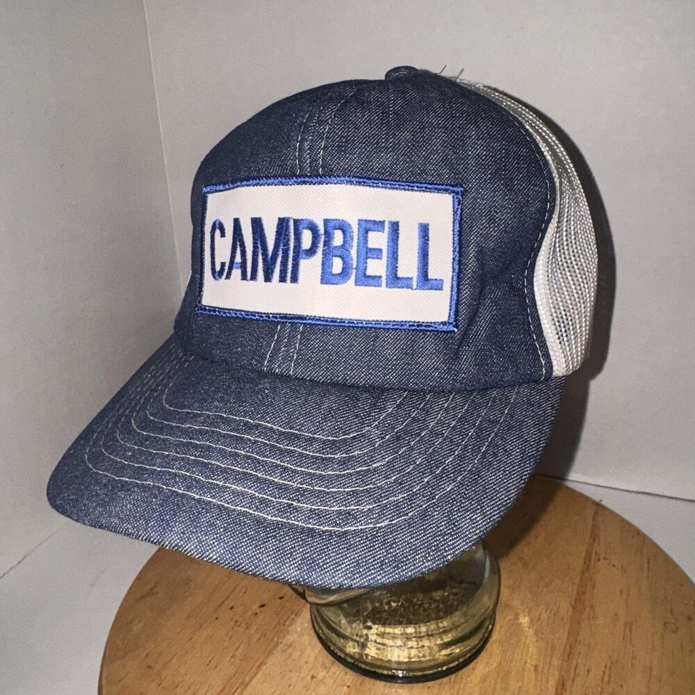 Vintage Campbell Denim Mesh Trucker Hat Snapback Korea Cardinal Cap M/L